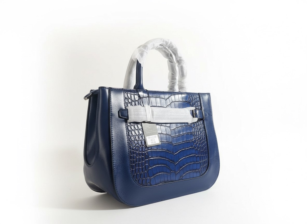 Azure Croc-Embossed Executive Tote