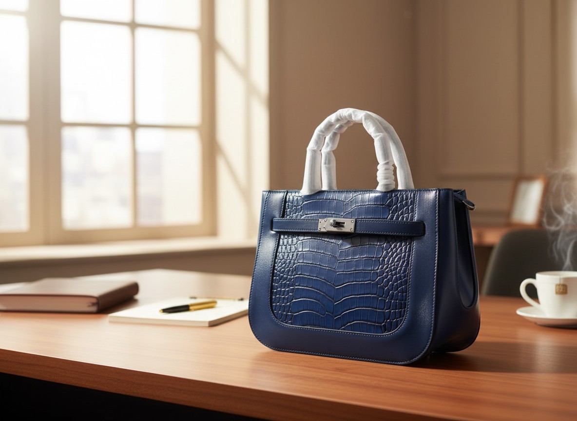 Azure Croc-Embossed Executive Tote